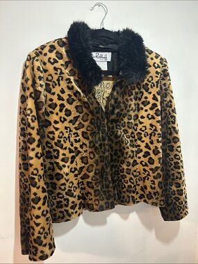 Vintage Ribkoff Trends Leopard Print Faux Fur Jacket with Black Collar